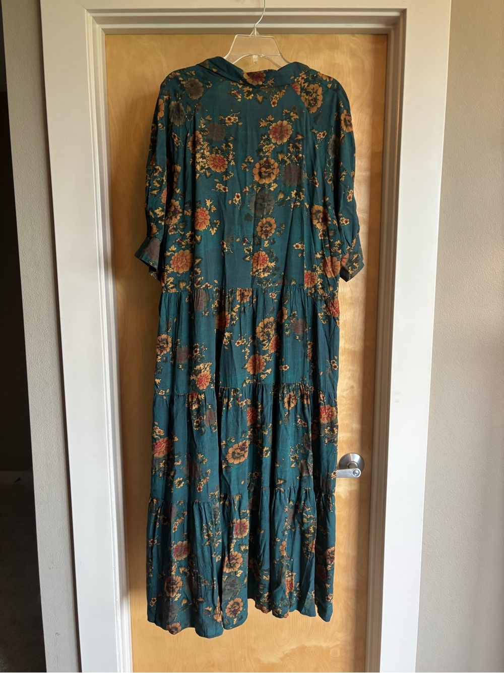 NWT Natural Life Berkley Teal Floral Tiered Maxi Shirtdress, Size XL - Picture 3 of 3